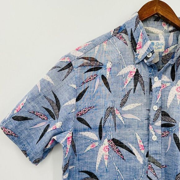 Vintage Hawaiian Reverse Print Tunic Shirt Womens Small Pacific Coast Blue Pink - Picture 7 of 10